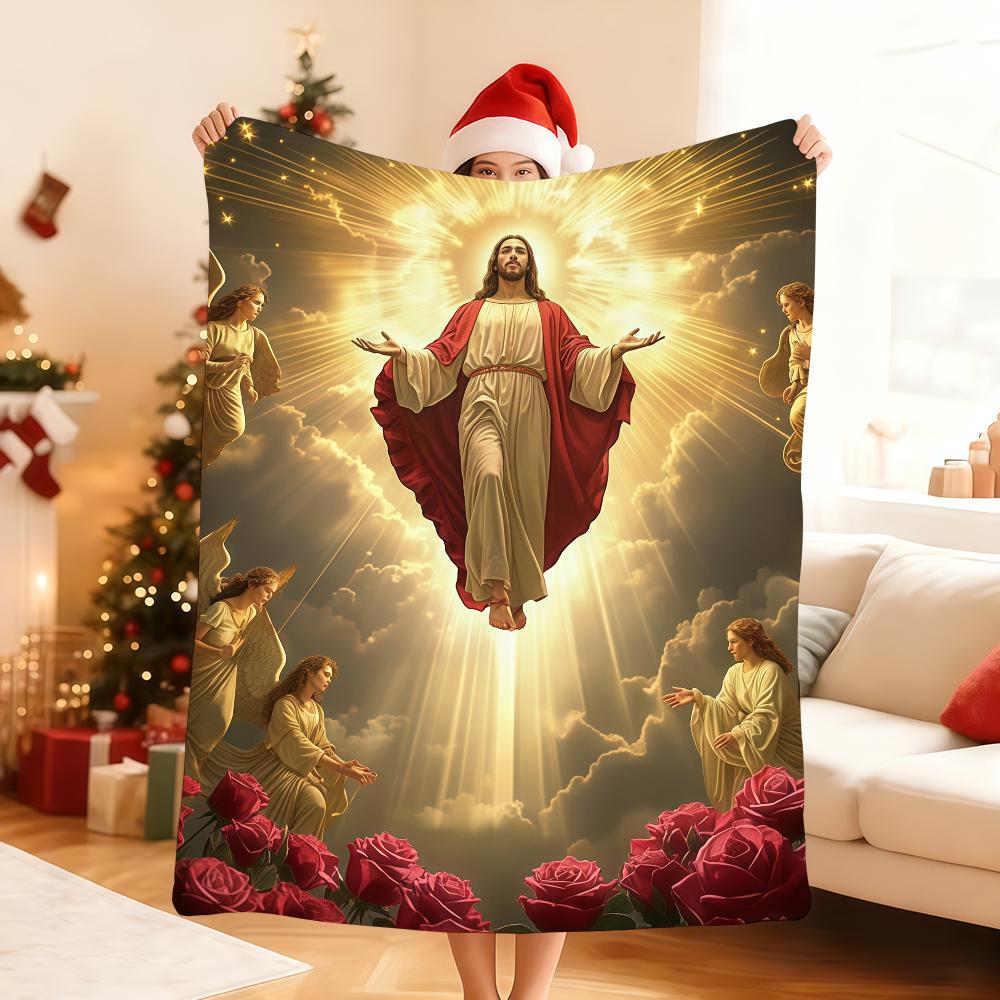 Angelic Blessing Pattern Blanket Soft Throw Blanket for Home Bedroom Bed Sofa Picnic Travel Office Rest Cover Blanket Gift
