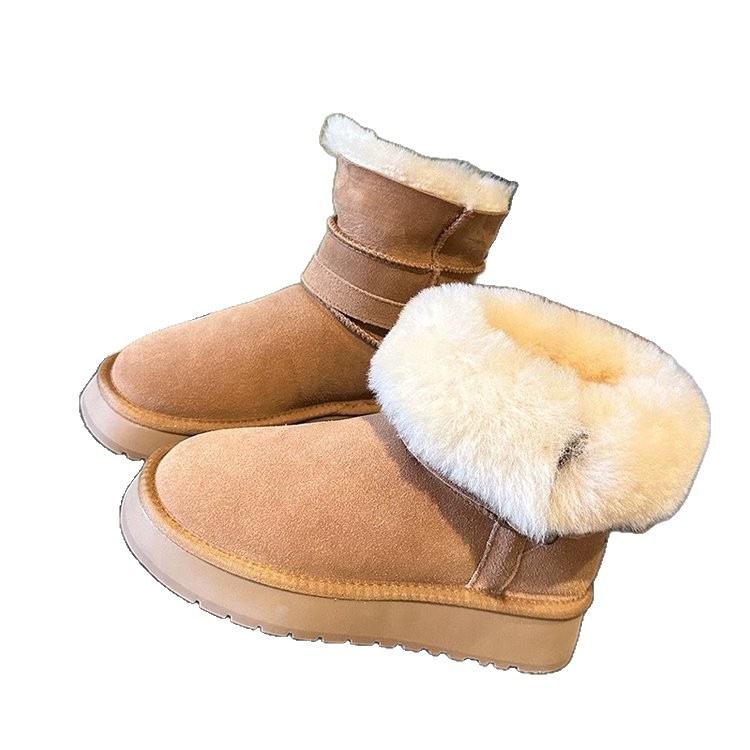 Lapel fluffy snow boots New winter piled thickened short boots Cold-resistant and warm large cotton shoes