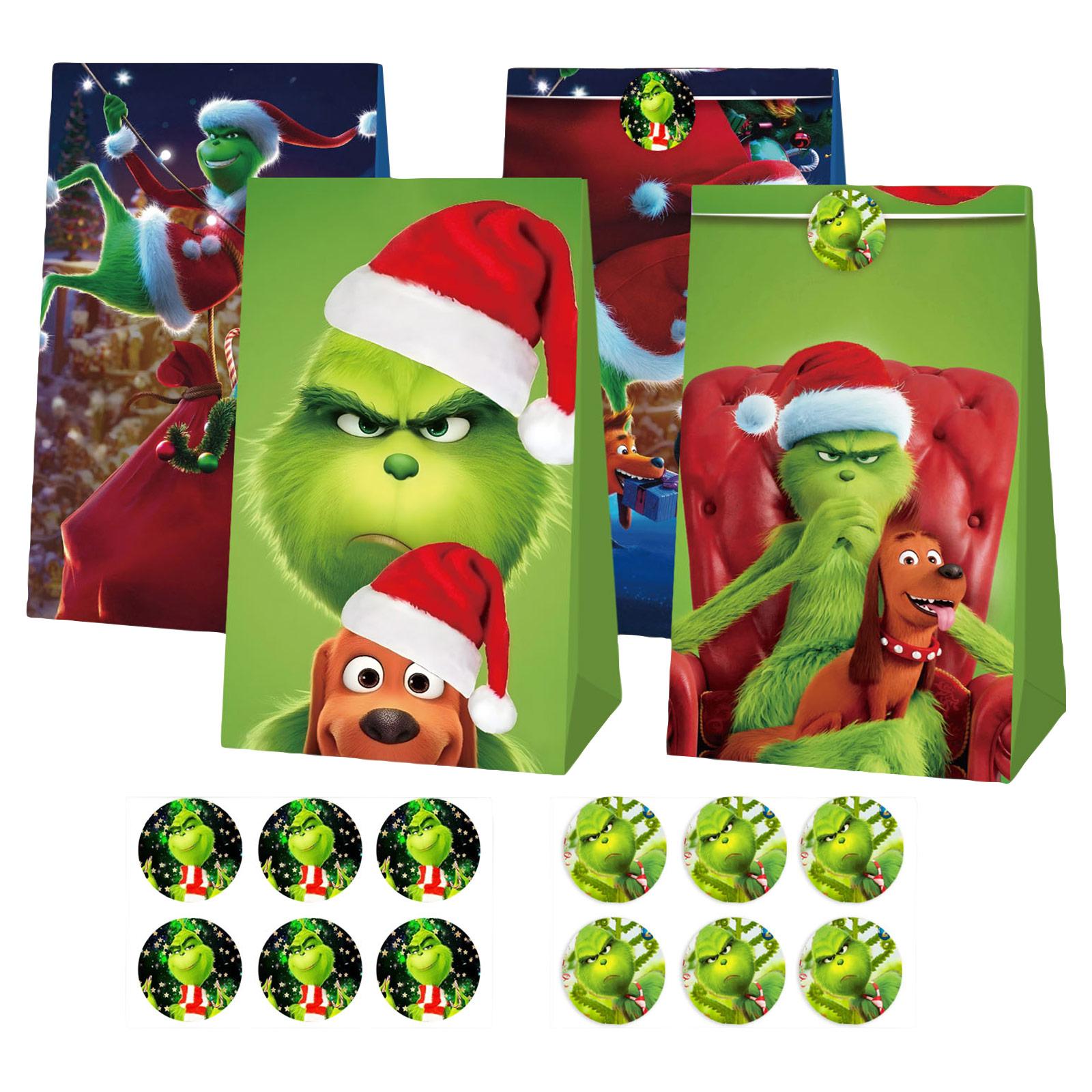 

Bag Flat Mouth Gift Bag Sticker Four Styles Eight Patterns 12 Paper Bags 12 Stickers Holiday Gift Bags One Size зелёный