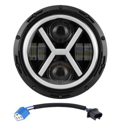 7in LED Headlight White Yellow Light Color Bright Round X?Type Fit for Jeep Wrangler