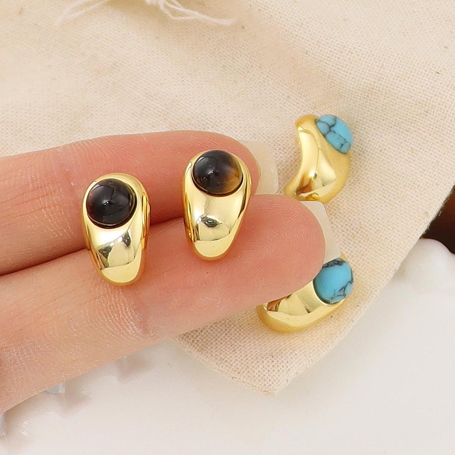 Turquoise Natural Stone Earrings: 2025 Retro Light Luxury Malachite & Tiger's Eye High-End Women's Studs