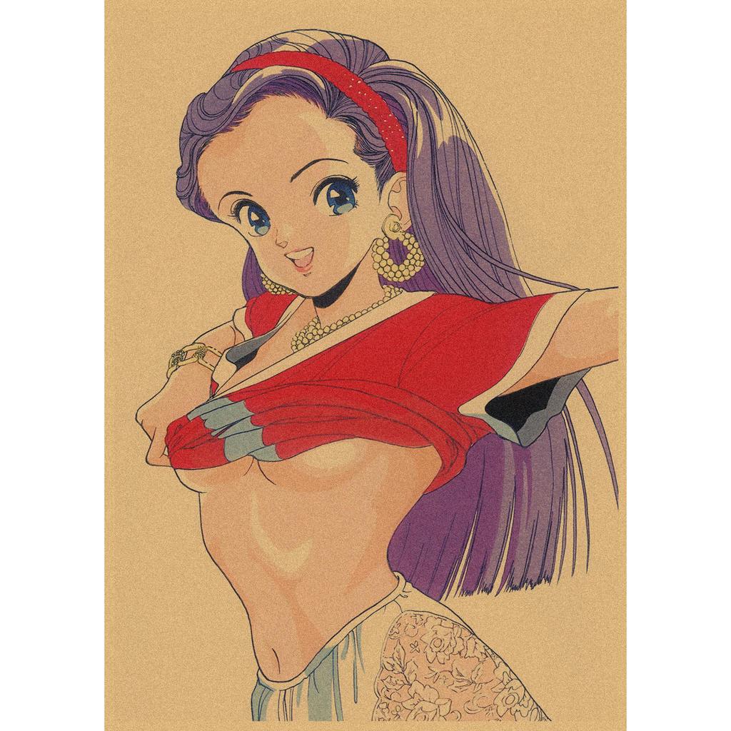 Sakura Diaries Retro Kraftpapier Manga Illustration Wandkunst