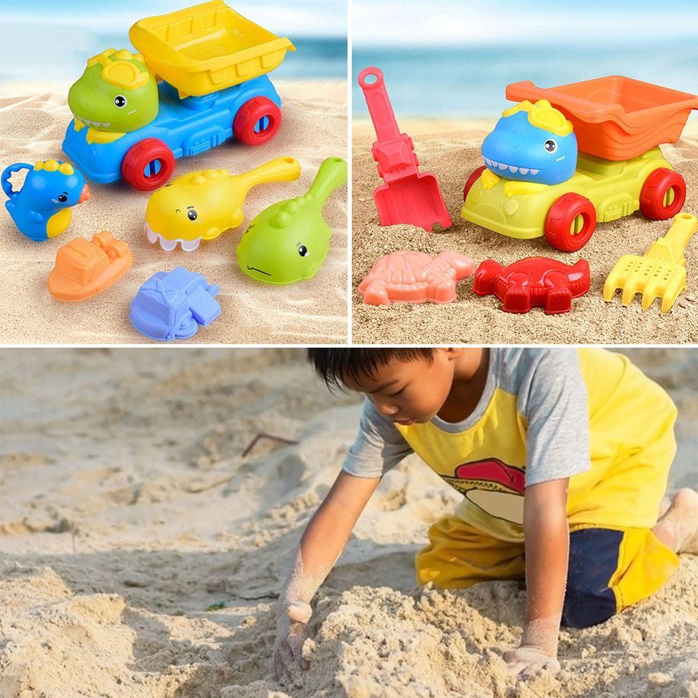 

Интерактивная игрушка, мультяшный динозавр, пляжный грузовик, тележка для песка, набор игрушек, лопата, грабли, форма