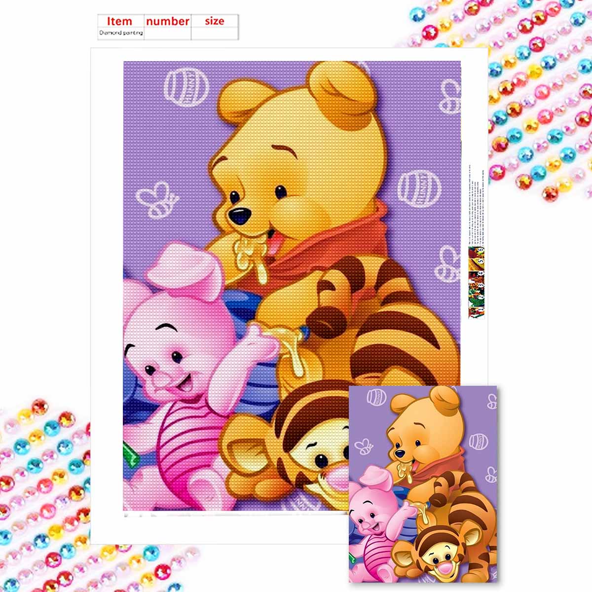 

Алмазная живопись своими руками Винни Пух Набор для вышивания крестом Мозаичное искусство Алмазная живопись Полная выкладка Алмаз Домашнее украшение Round 20x30cm