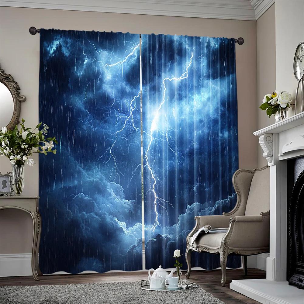 

Set Of 2 Flat Curtains Dark Clouds Sky Heavy Rain Thunder Fabric Without Electricity Festive Backdrops Curtain Made Polyester Machine Washable W100*H70(CM)-Hooks&2PCS