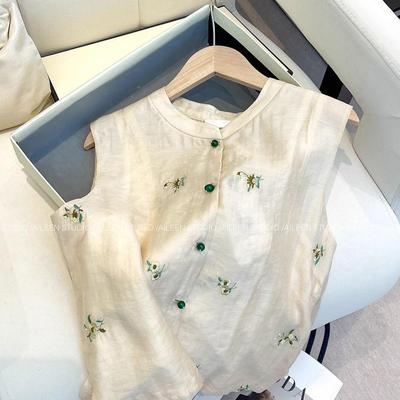 Thin Sleeveless Women's Vest Thin Vest Vest Summer Embroidered Button Top