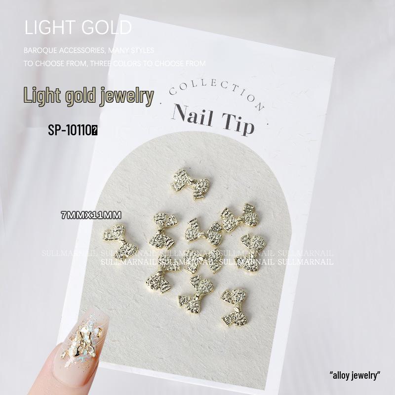 Golden Butterfly 3D Nail Art Set - 10 Pieces of Light Gold Ribbon Bow Decorations