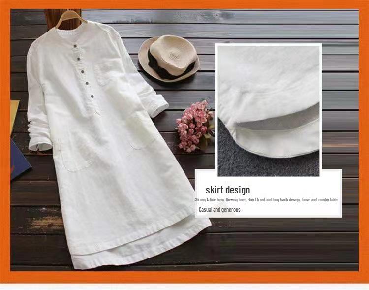 804# Cotton Linen Long Sleeve Shirt - Slimming, Plus Size, Casual Mid-Length Fashion Top for Spring and Autumn.