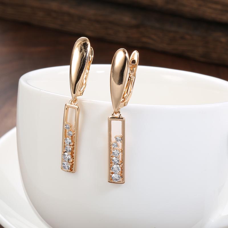 Trend Long Earrings  Rose Gold Micro Wax Inlay Natural Zircon Drop Earrings For Women Vintage Jewelry