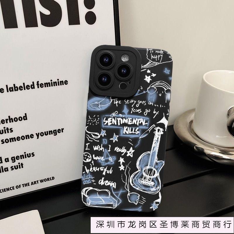 Applicable iPhone17promax mobile phone case Apple 16/15/14 graffiti English guitar 13 creative 12MINI