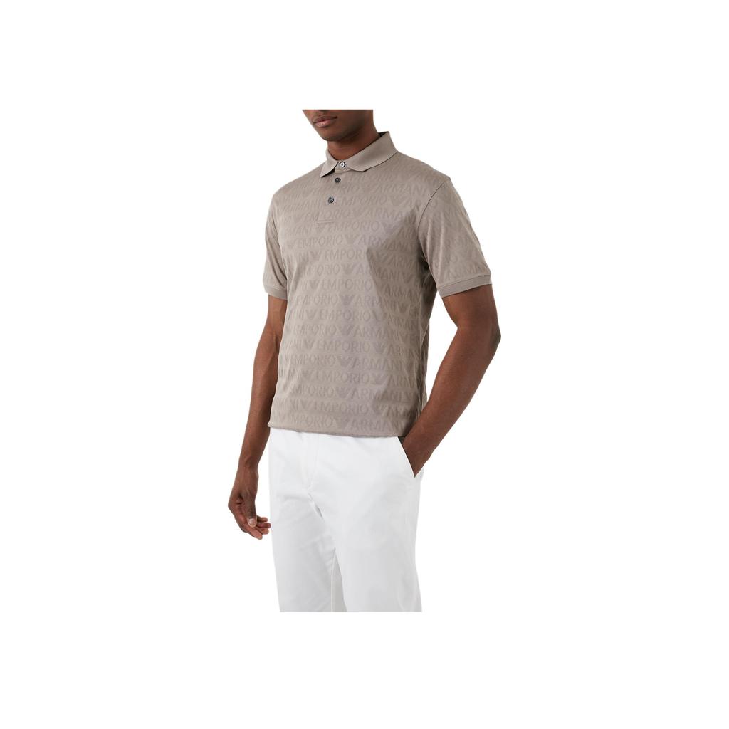 Emporio Armani All Over Print Polo Collar Short Sleeve Polo Shirt Men tops Beige 3D1FM8-1JORZ-0650