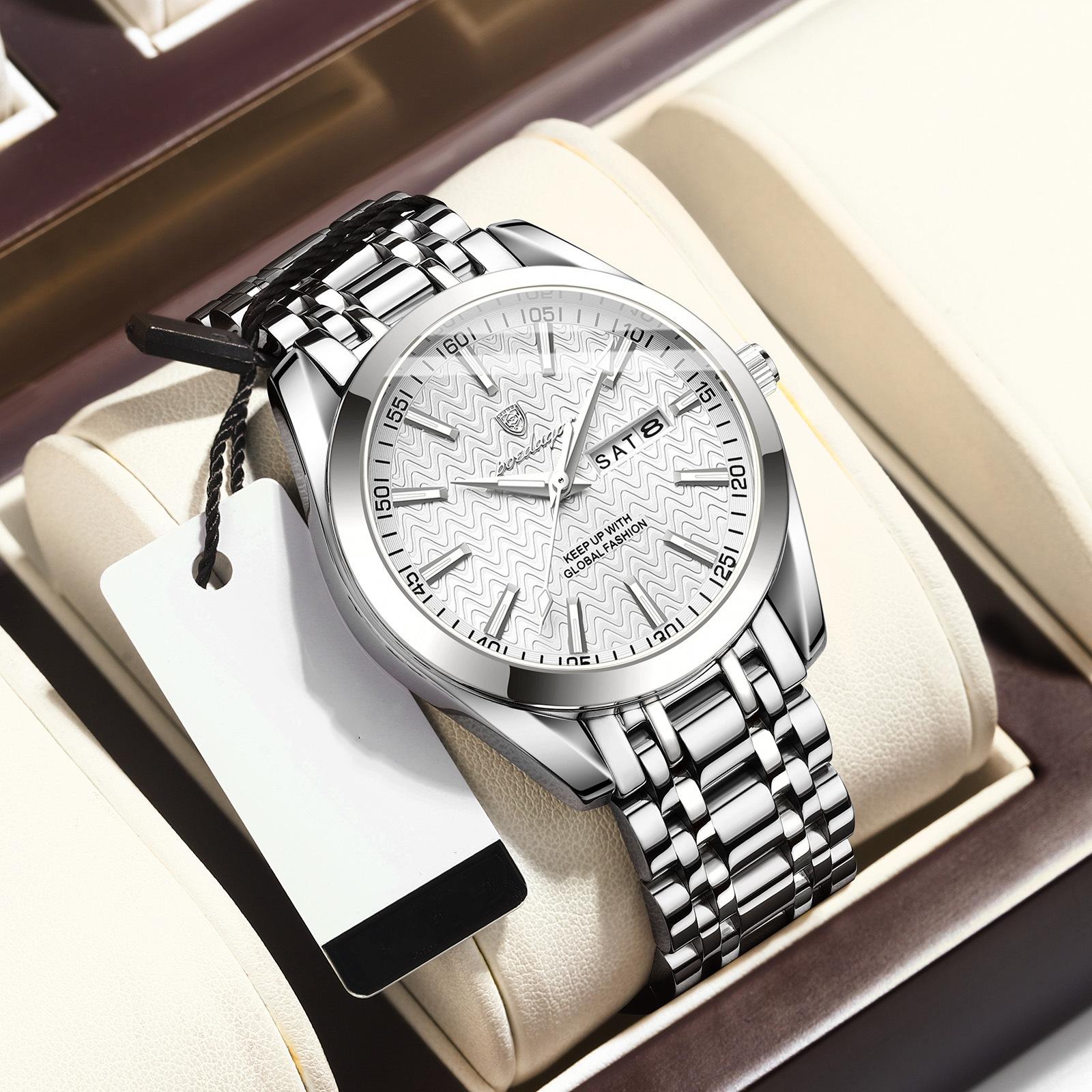 

POEDAGAR Брендовые деловые мужские часы из нержавеющей стали Водонепроницаемые светящиеся кварцевые часы с датой и неделей класса люкс для мужчин серебряный/белый