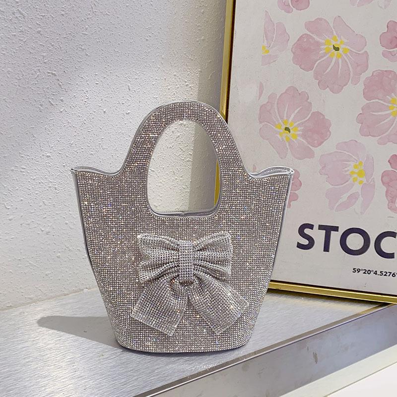 

Stylish French shiny inflexible diamond-encrusted bow bucket bag, simple celebrity personalized portable messenger bag