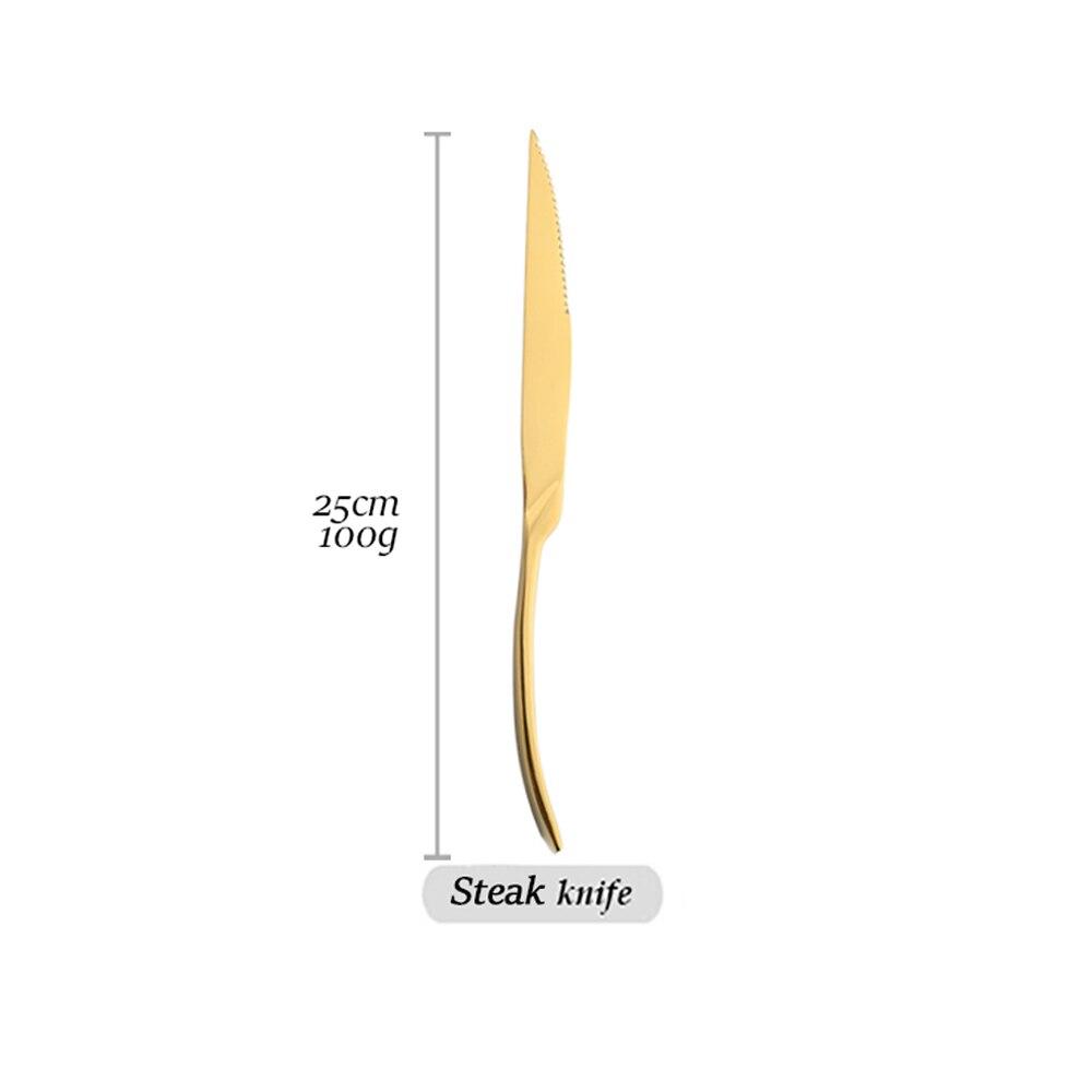 Altın Yemek Takımı Çatal Bıçak Takımı 18/10 Paslanmaz Çelik Sofra Takımı Batı Yemek Çatalı Biftek Bıçağı Kaşıklar Düğün Yemek Takımı