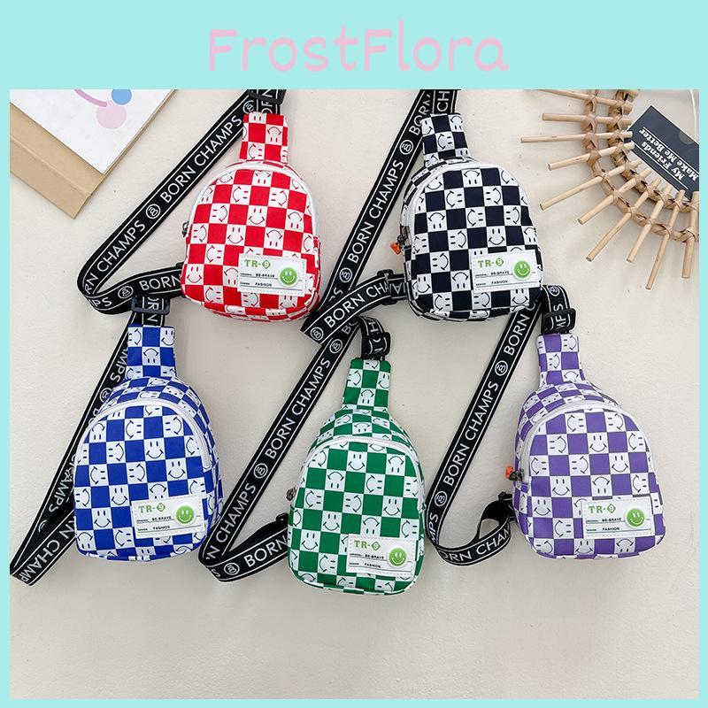 Stylish Checkered Pattern Kids Backpack For Boys And Girls Featuring Cheerful Face Design