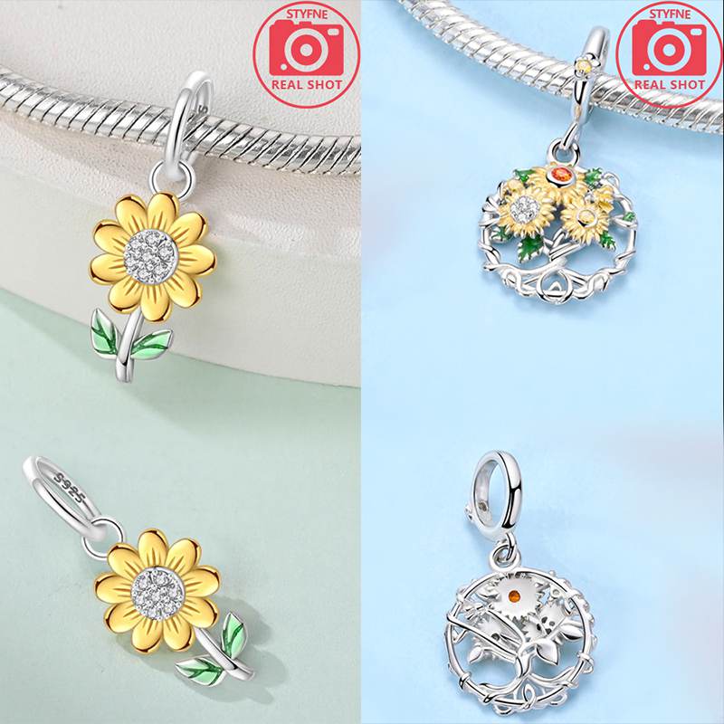 Copper Sunflower Charms Golden Flower Beads Fit Bracelet Necklace Accessories Bead Jewelry Making Fine Jewelry Gift
