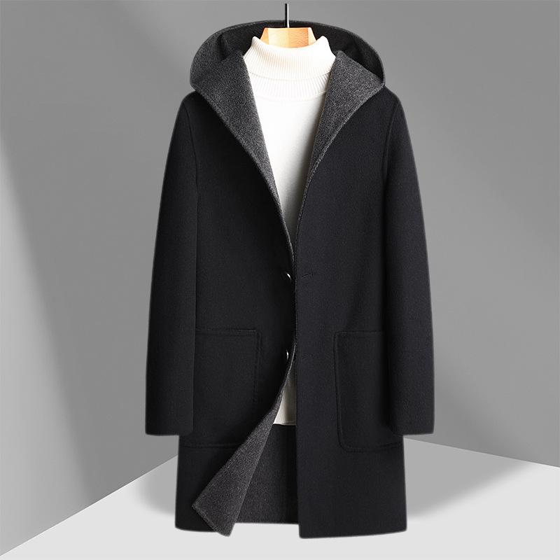Autumn and Winter Double-sided Woolen Coat Middle-aged and Young People Hooded Double-sided Fashion Casual Woolen Coat