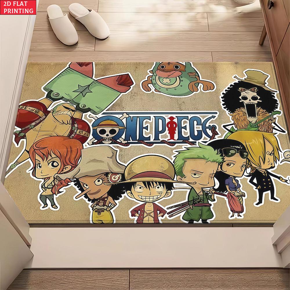 Anime Chibi Straw Hat Crew Doormat, Cute Cartoon Pirate Non-slip Floor Mat, Decorative Entrance Rug for Home Living Room Bedroom