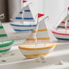 Sailboat Model Solid Wood Hand-Painted Small Sailing Ship Model Living Room Study Room Children Room Ocean Style Display Mold