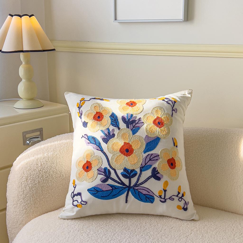 Spring Flower Embroidered Throw Pillowcase Cojines Canvas Towel Embroideried Sofa Square Cushion Cover Headboard Pillowcases