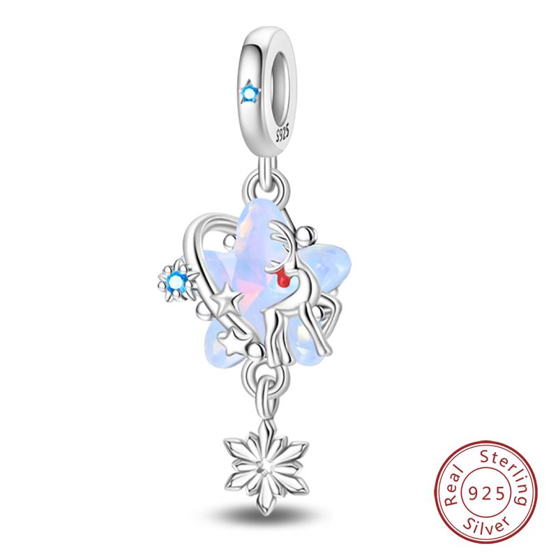 925 Silver Snowflake Snowman Penguin Charm Pendant Winter Jewelry Gift For Women DIY Birthday Present