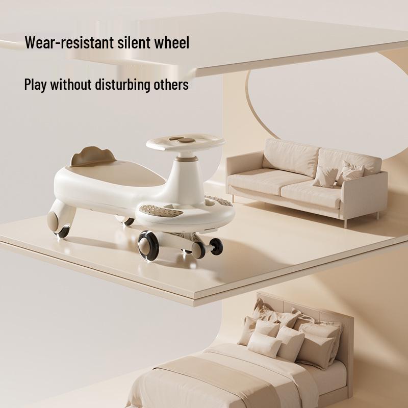 Silent Anti-Rollover Twist Car for Ages 1-3, Adult-Friendly Toddler Ride-On Toy.