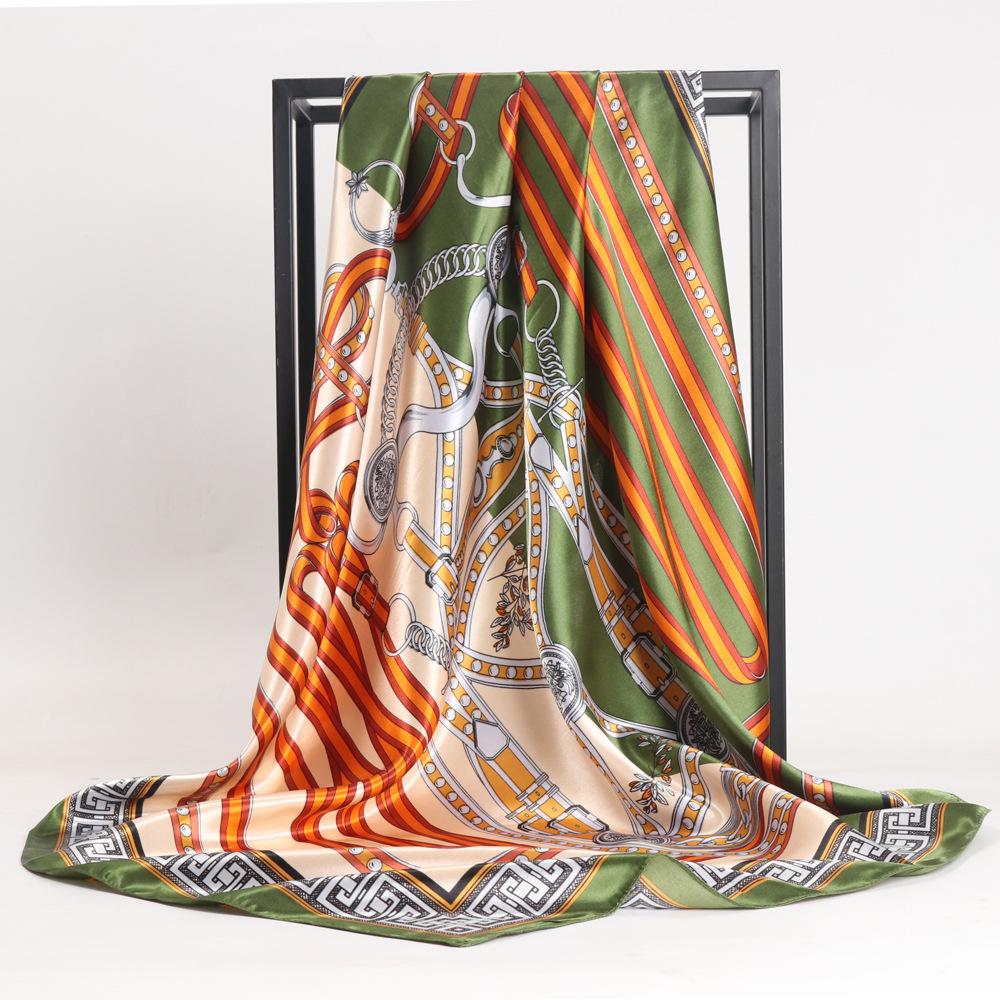 

Высококачественные роскошные шелковые шарфы, повязка на голову, шарфы, шейный шарф для женщин, шелковый шарф с цепочкой, женская декоративная шаль 90*90cm