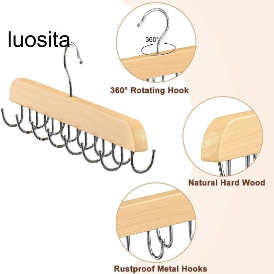 Tie Storage Rack Scarf Belt Holder with Multiple Hooks, 360-Degree Rotating, Multifunctional Closet Belt Hanger Storage Holder