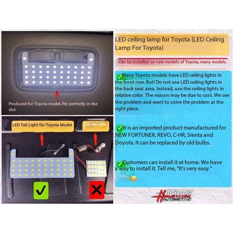LED 6000K Car Interior Reading Lights Rear Dome Light for Toyota C-HR Prius Hiace RAV4 Reiz Mark X Yaris Vios