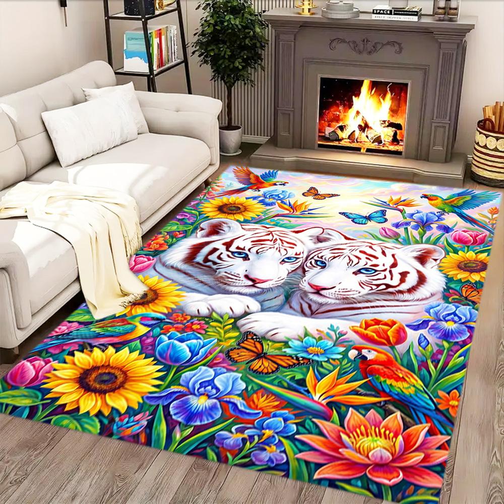 White Tiger Family for Living Room Rug, BedRoom Rug, Study Room Rug, Hallway Decoration, Perfect for Home Decoration or Holiday Gifts