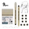 6/9/12pcs Professional Outline Pen Hand Drawn Comic Micron Fine Drawing Pen Black Ink Fine-liner Art Sketch Marker Liner