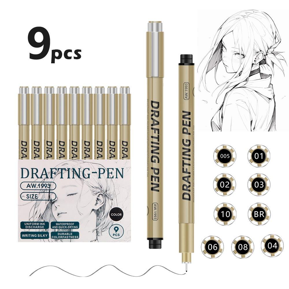 6/9/12pcs Professional Outline Pen Hand Drawn Comic Micron Fine Drawing Pen Black Ink Fine-liner Art Sketch Marker Liner