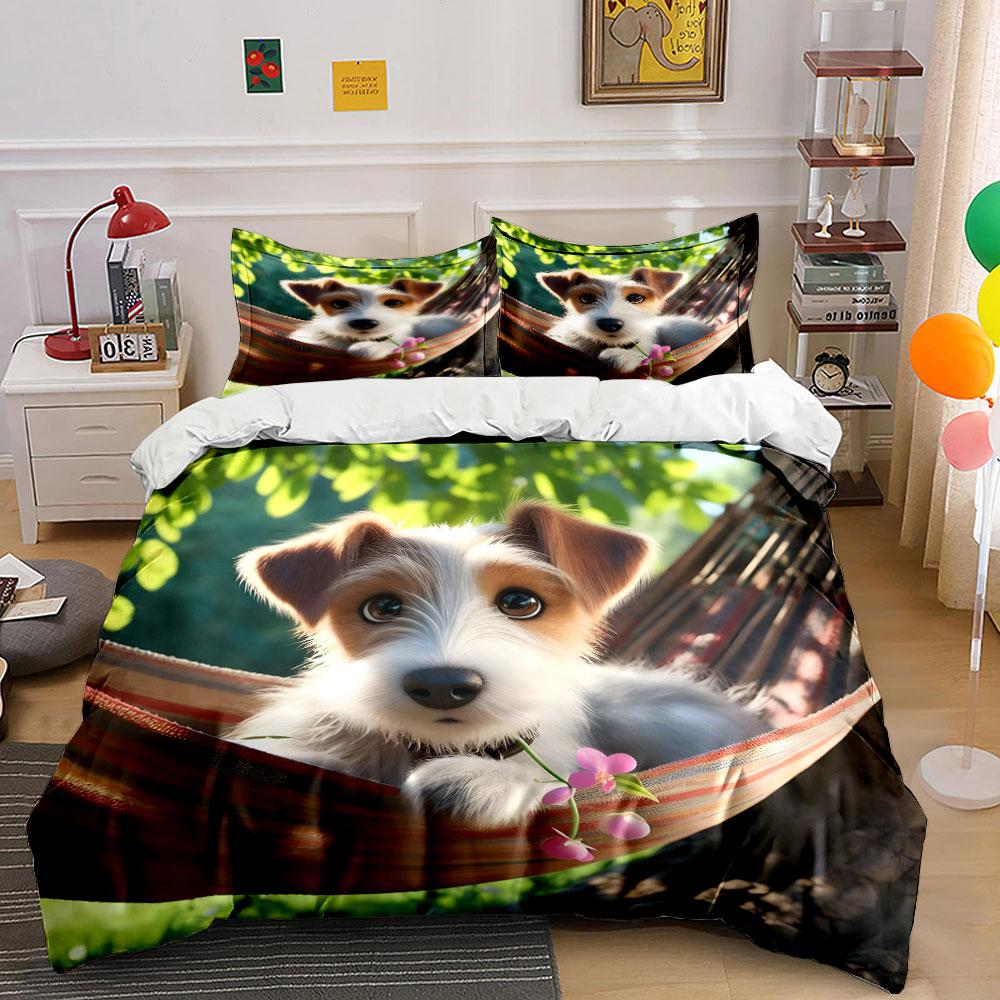 Cute Puppy In Hammock Scene Bedding Duvet Cover Set (1*Duvet Cover 2*Pillowcases, Without Duvet Insert)