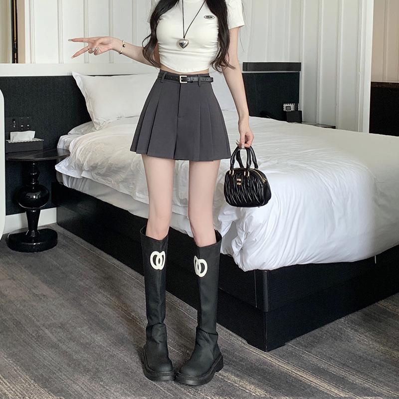 

Gray Western 2024 Women s High Waist Slim A-Line Pleated Summer Shorts Skirt 3XL