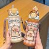 Capybara Drink Water Cup Cartoon Water Bottle 520/540/700/400ML Drink Tumbler with Straw Strap Portable Thermos Mug for Boy Girl