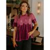 Women European Style Loose Embroidered Puff Short Sleeve Lace Patchwork Velvet Blouse