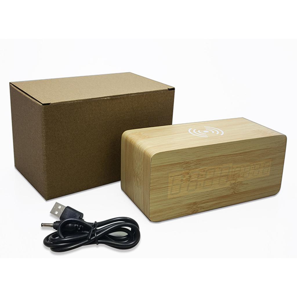 Wooden Digital Alarm Clock with Wireless Charging, 3 Alarms LED Display Sound Control for Bedroom Bedside  