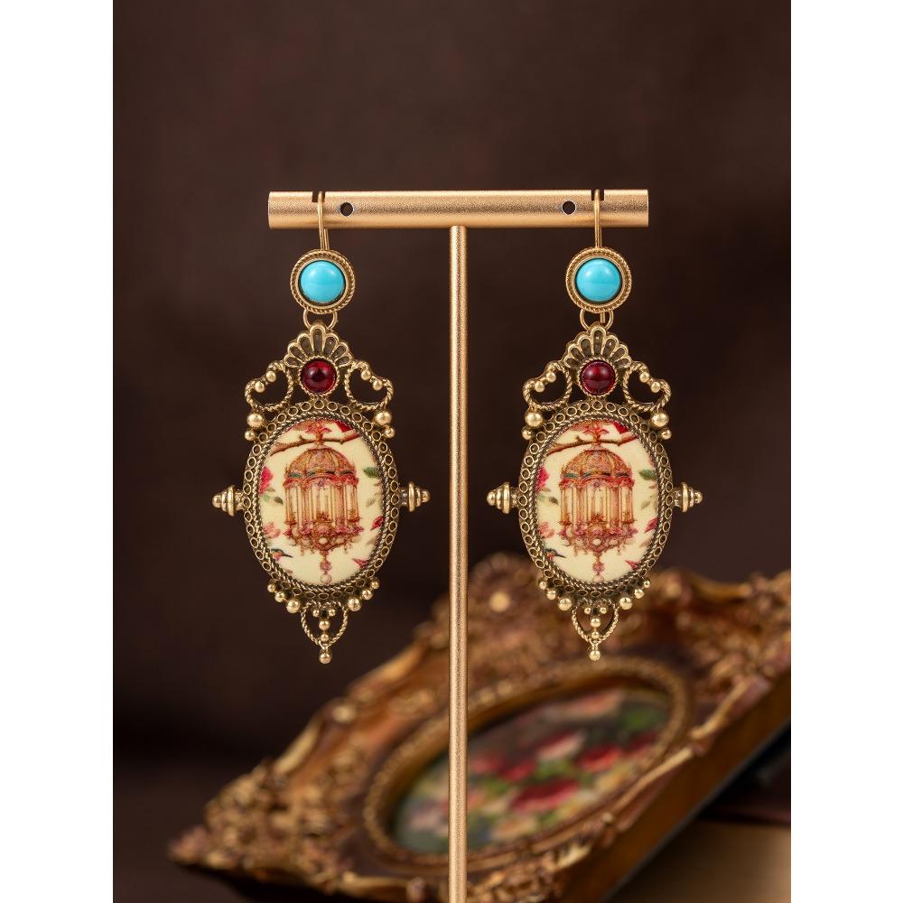 Enamel Relief National Style New Chinese Plum Blossom Earrings Medieval Vintage Gorgeous Retro Old Earrings