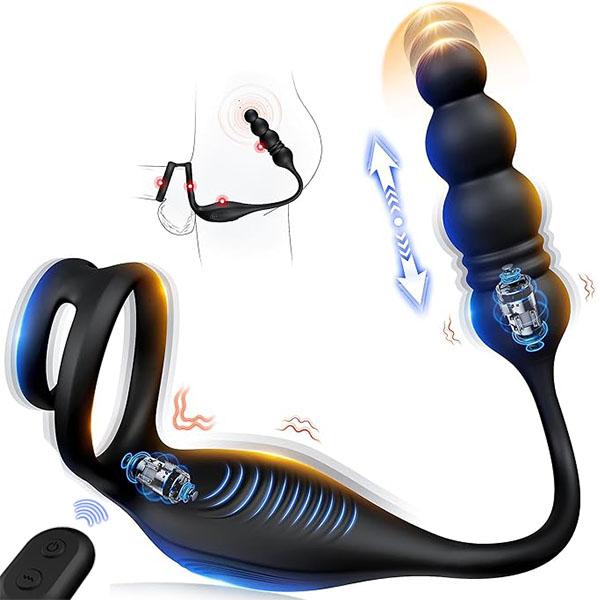 Prostatamassagegerät, vibrierender Penisring, Prostatavibrator, Spielzeug für Erwachsene mit Fernbedienung, 10 vibrierende Stoßmodi, Sexspielzeug für Männer, Paarspiel