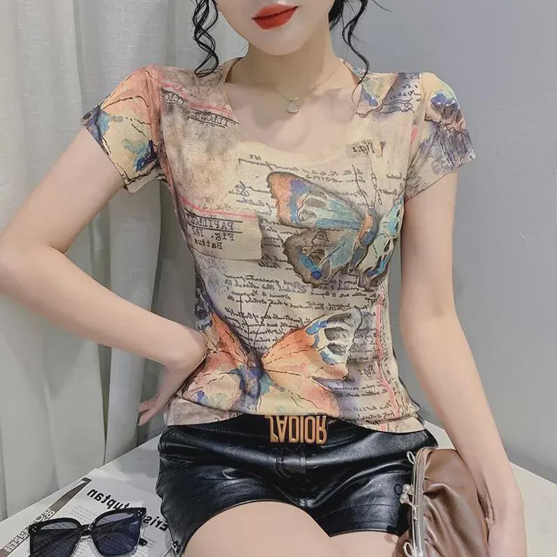

European Station 2023 Summer Cartoon Print Slim-Fit Women s T-Shirt S