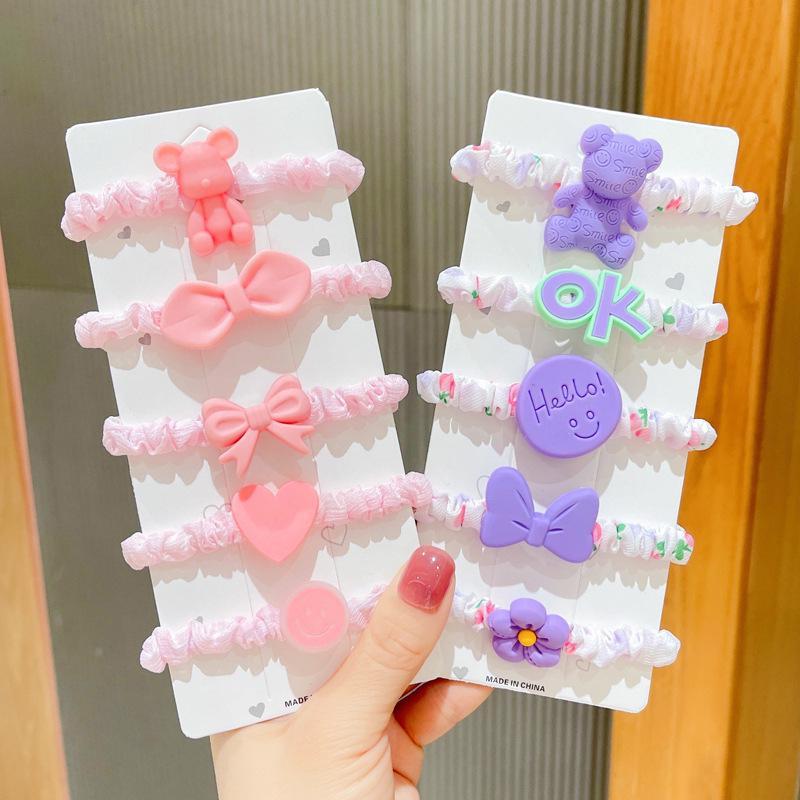 Cute Cartoon Hair Tie Set: 5-Piece Elastic Intestine Rings for High Ponytails & Buns