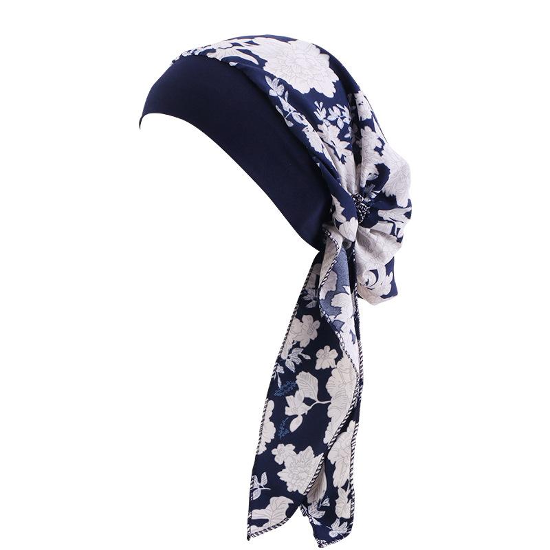 Ethnic Style Strap Headscarf Cap, Elastic Wide-Edge Streamer Headband Chemotherapy Cap Home Hat Jdt-329C