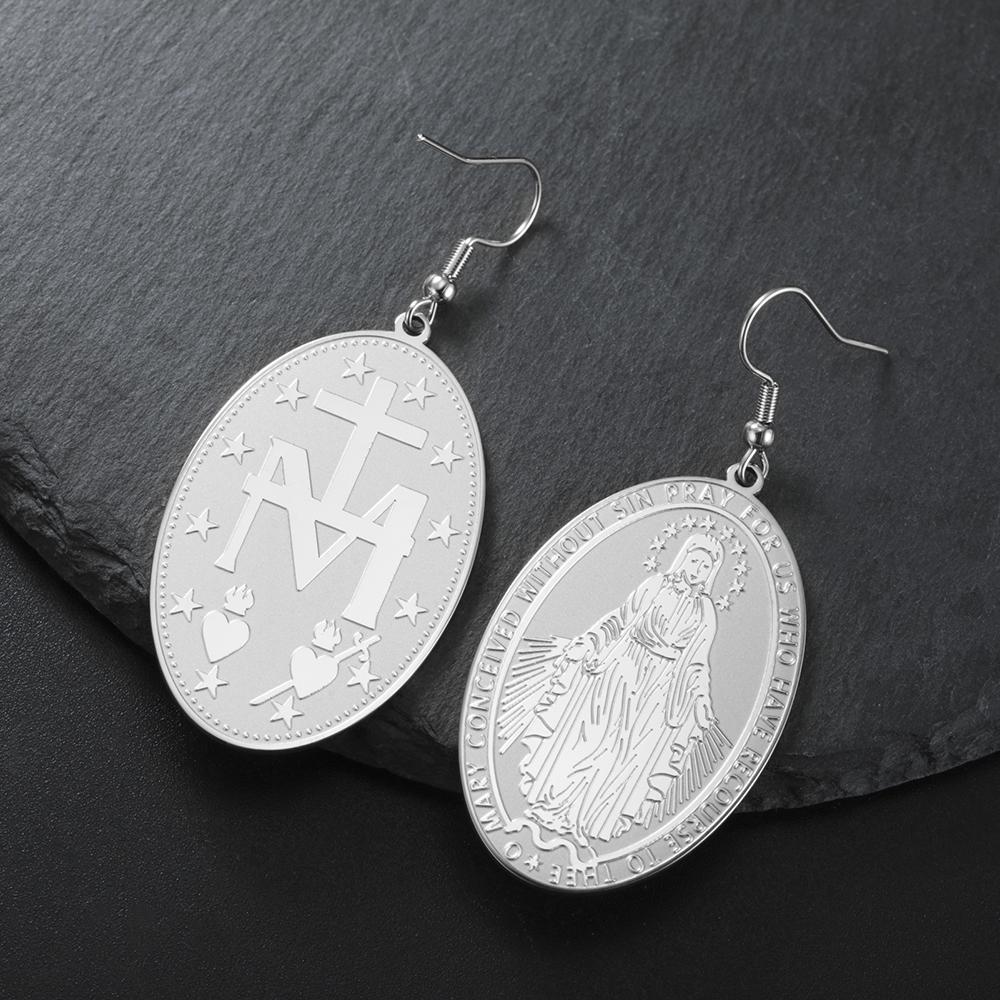 Dawapara Virgin Mary Mother of God Pendant Earrings Religious Catholic Blessing Talisman Stainless Steel Jewelry