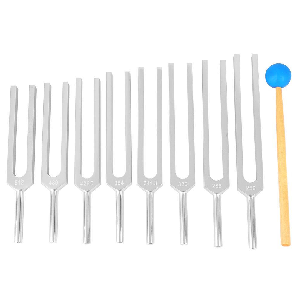8 Pcs Aluminum Alloy Silver Neurological Tuning Fork Set for Healing 256~512Hz