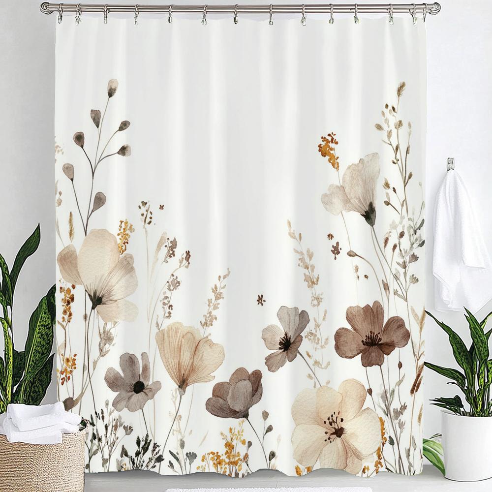 Watercolor Flowers Printed Shower Curtain Bathroom Curtain,Hanging Curtain With 12 Hooks Decoration Machine Washable