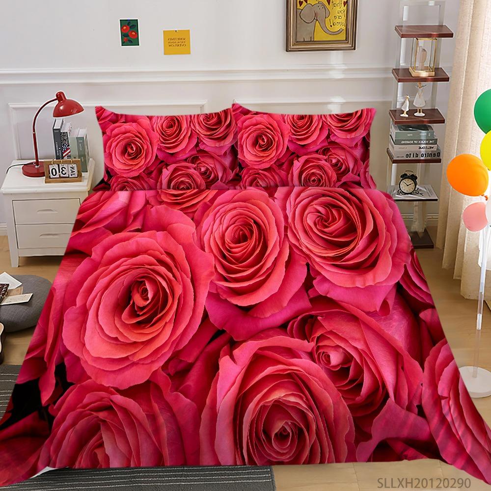 Rose Flower Double Duvet Cover Bedding Set,Quilt Case Linens,King, Queen, Full Size, 3D Print Pillowcase,Single,Twin Bed, 22x240