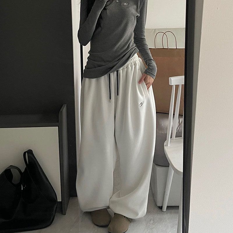 

Retro Casual Thickening High Waist Ankle-Tied Sports Pants White XL