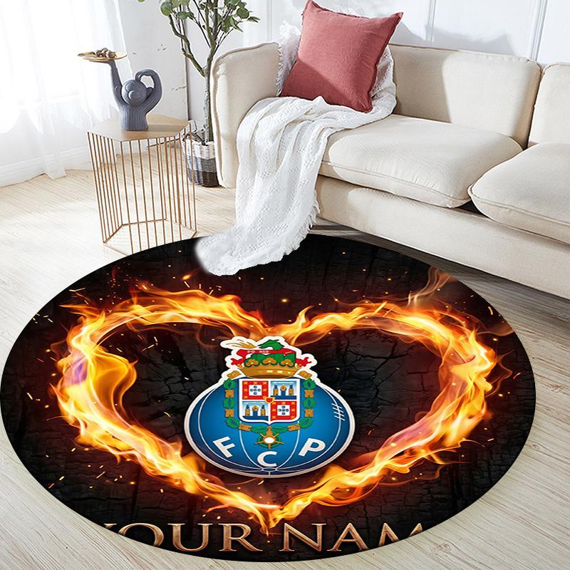 Custom Name Futebol Clube Do Porto Round Area Rug,Carpet Rug for Living Room Bedroom Sofa Playroom Decor,Non-slip Floor Mat