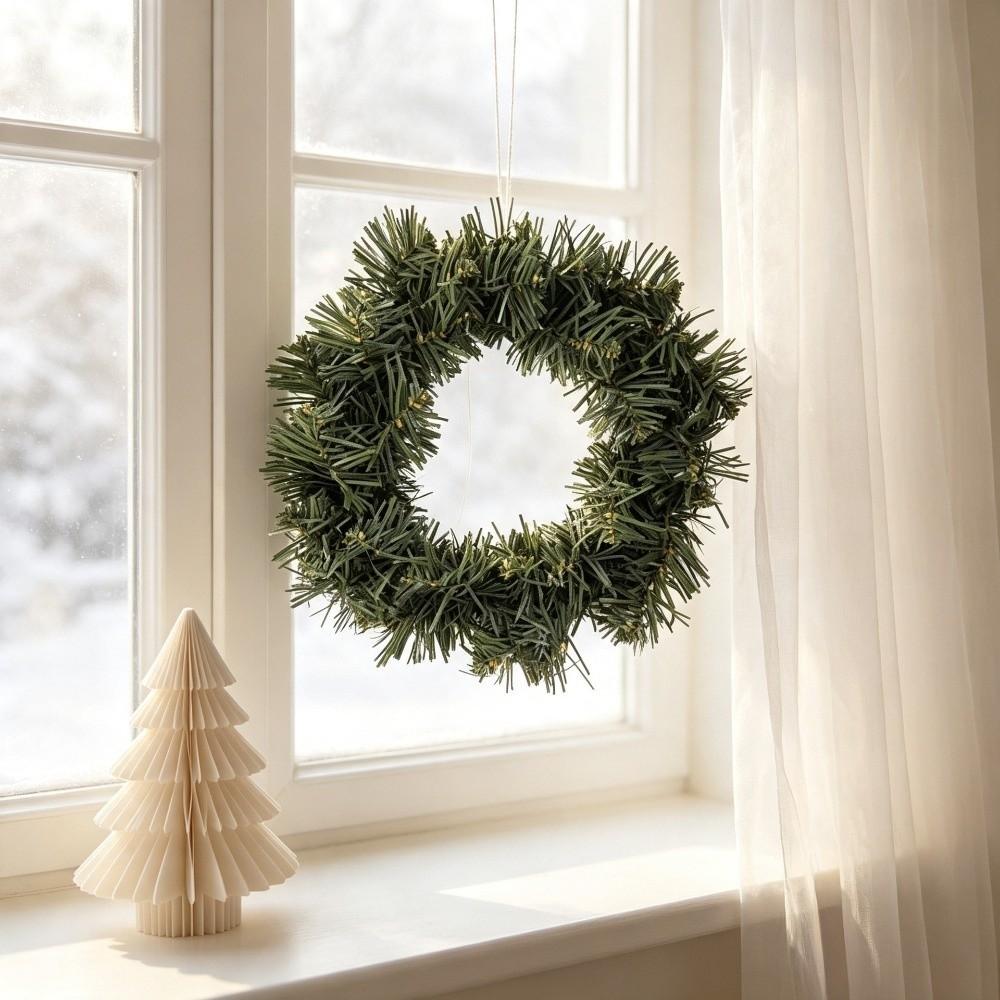 Green Artificial Green Pine Wreath Rustic Christmas Door Wreath Outdoor Front Door