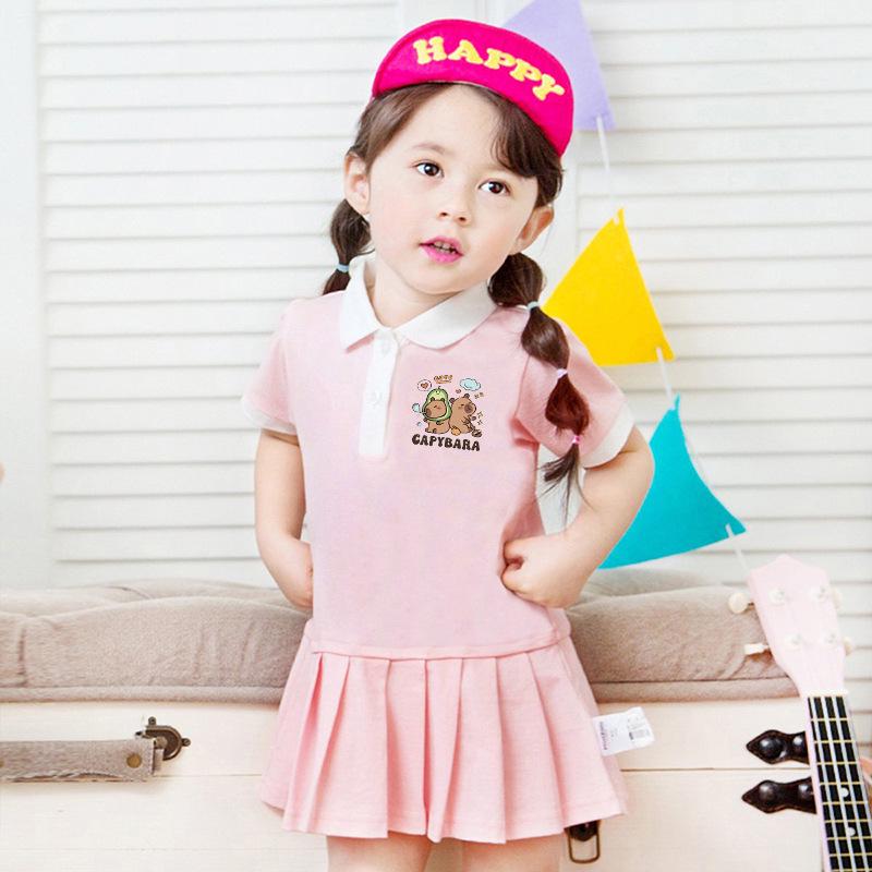 Stylish Long-Sleeved Spring/Autumn Academy Dress & Summer Pleated Short-Sleeved Navy Princess Skirt for Girls